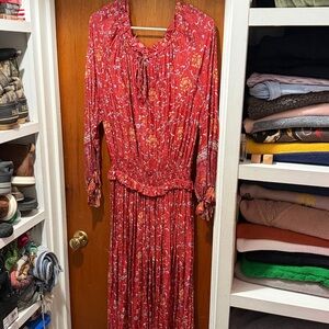 Elegant Red Floral Maxi Dress